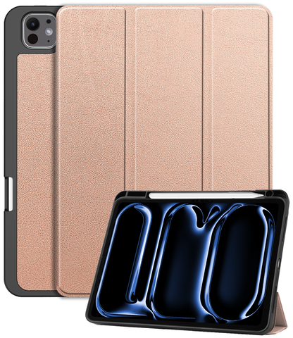 iPad Pro 2024 (13 inch) Trifold Bookcase Hoes met Penhouder voor Apple Pen - Rosé goud