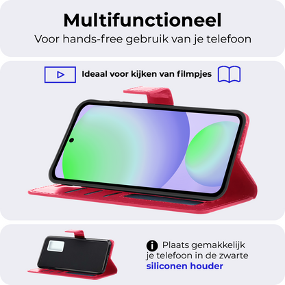 Samsung S24 FE Hoesje Bookcase Cover met Kaarthouder - Donkerroze