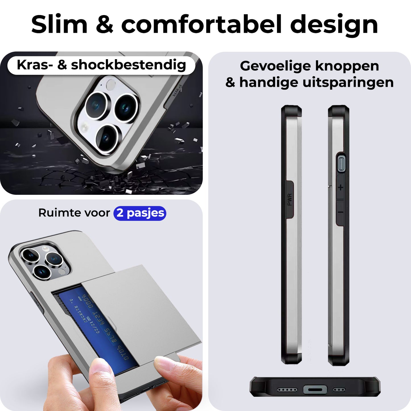 iPhone 16 Pro Max Hard Case Met Pashouder - Grijs