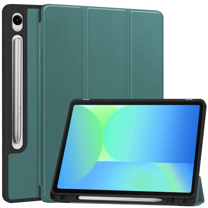 Samsung Galaxy Tab S10 Lite Trifold Bookcase Hoes met Penhouder voor S Pen - Donkergroen