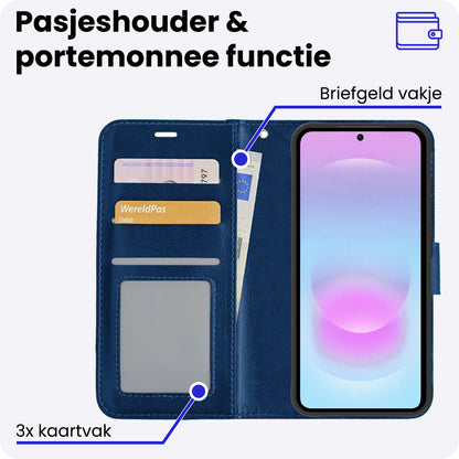 Samsung A37 Hoesje Bookcase Cover met Kaarthouder - Donkerblauw