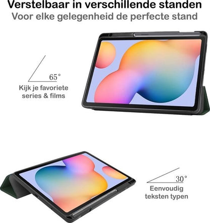 Samsung Galaxy Tab S6 Lite Trifold Bookcase Hoes met Penhouder voor S Pen - Donkergroen