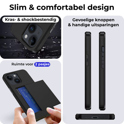 iPhone 15 Hoesje Kaarthouder Hard Case Shockproof - Zwart