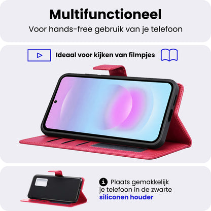 Samsung A37 Hoesje Bookcase Cover met Kaarthouder - Donkerroze