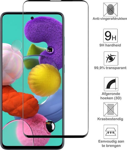 Samsung A51 Screenprotector Full Cover Tempered Glass