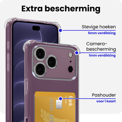 iPhone 18 Pro Max Hoesje Kaarthouder Backcover Shockproof - Transparant