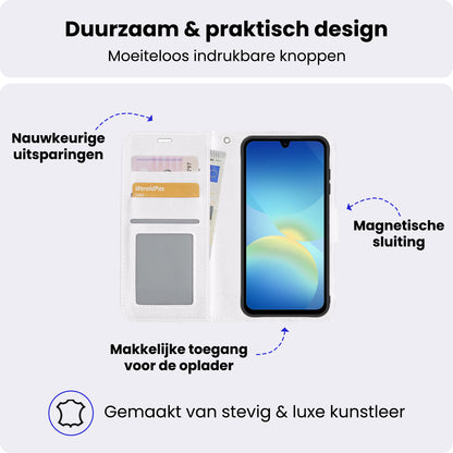 Samsung A26 Hoesje Bookcase Cover met Kaarthouder - Wit