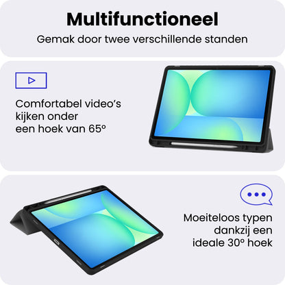 Samsung Galaxy Tab S10 Lite Trifold Bookcase Hoes met Penhouder voor S Pen - Grijs