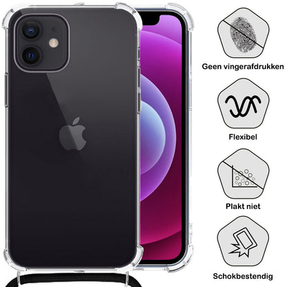iPhone 12 Hoesje met Koord Backcover Shockproof - Transparant