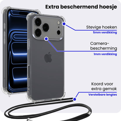 iPhone 17 Pro Hoesje met Koord Backcover Shockproof - Transparant