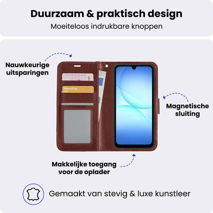 Samsung A17 Hoesje Bookcase Cover met Kaarthouder - Bruin