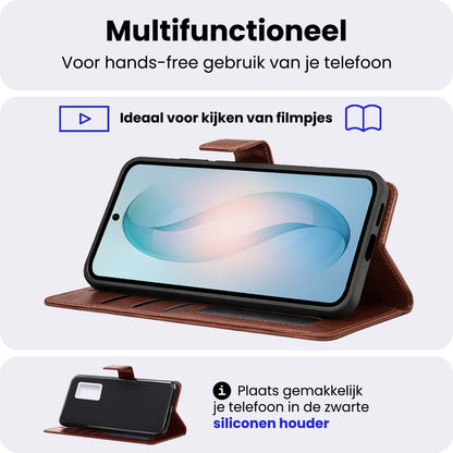 Samsung S26 Plus Hoesje Bookcase Cover met Kaarthouder - Bruin