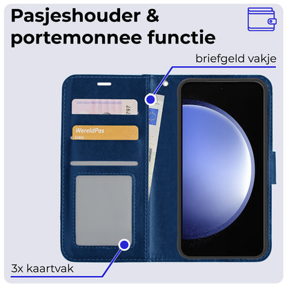 Samsung S23 FE Hoesje Bookcase Cover met Kaarthouder - Donkerblauw