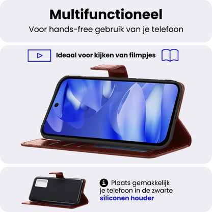 Google Pixel 9a Hoesje Bookcase Cover met Kaarthouder - Bruin