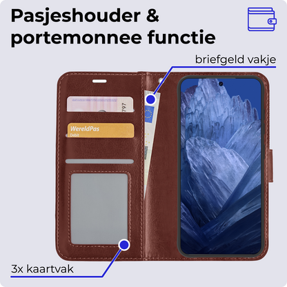 Google Pixel 8a Hoesje Bookcase Cover met Kaarthouder - Bruin