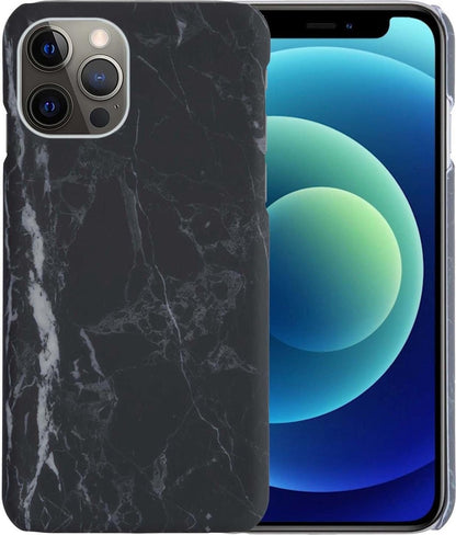 iPhone 12 Pro Max Hoesje Marmer Hard Case Cover - Zwart