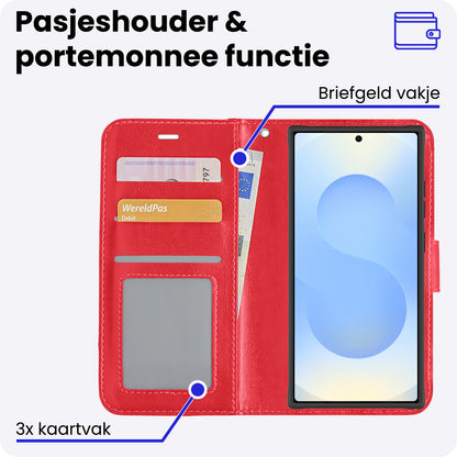 Samsung S25 Ultra Hoesje Bookcase Cover met Kaarthouder - Rood