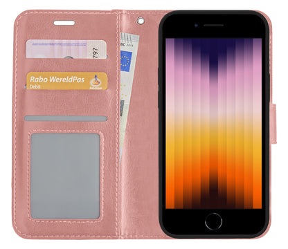 iPhone SE 2022 Hoesje Bookcase Cover met Kaarthouder - Rosé goud
