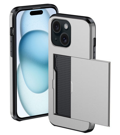 iPhone 15 Plus Hoesje Kaarthouder Hard Case Shockproof - Grijs