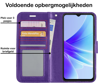 OPPO A57s Hoesje Bookcase Cover met Kaarthouder - Paars