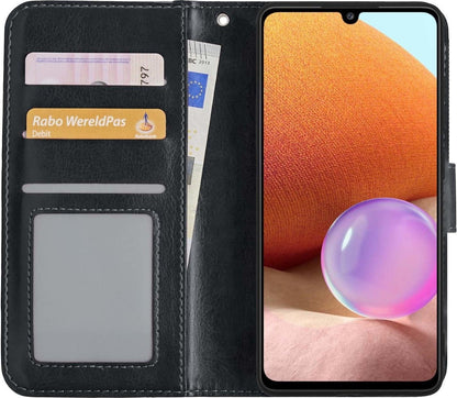 Samsung A32 5G Hoesje Bookcase Cover met Kaarthouder - Zwart