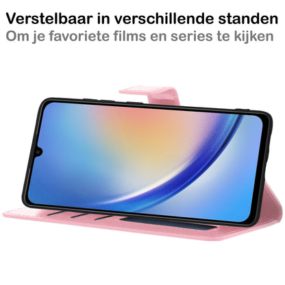 Samsung A34 Hoesje Bookcase Cover met Kaarthouder - Lichtroze
