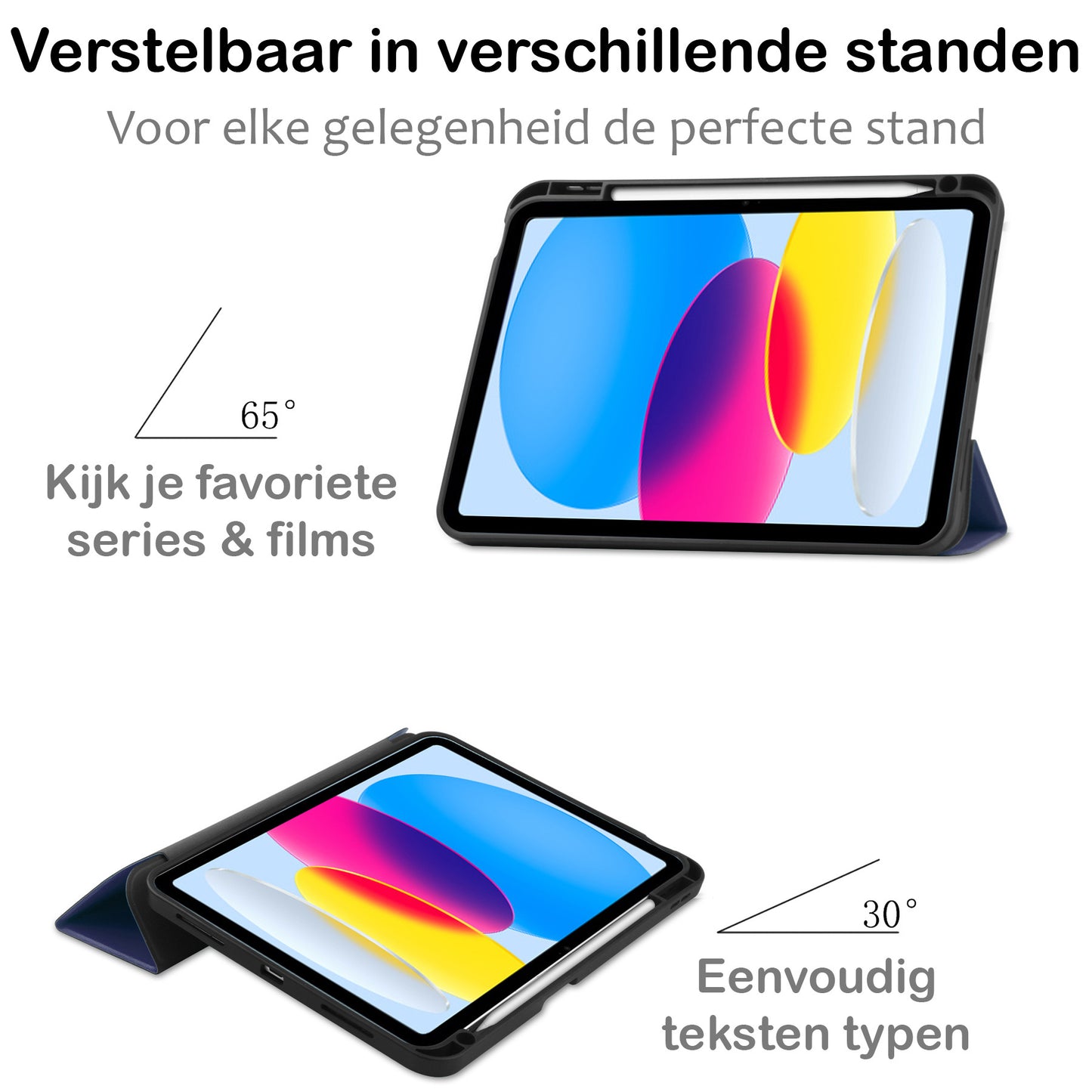 iPad 2022 Hoesje Book Case Met Apple Pencil Uitsparing - Donkerblauw