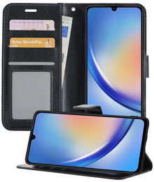 Samsung A34 Hoesje Bookcase Cover met Kaarthouder - Zwart