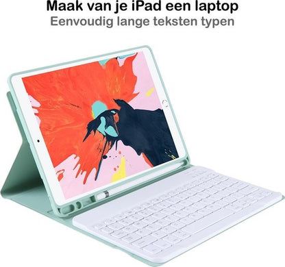 iPad 10.2 2019 Toetsenbord Hoes met Uitneembaar toetsenbord - Pastelgroen