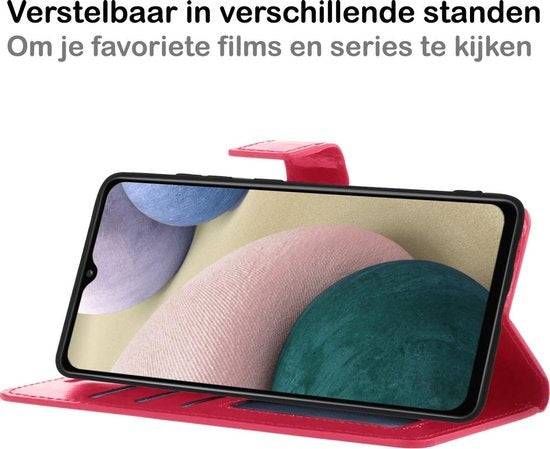 Samsung A12 Hoesje Book Case Kunstleer - Donkerroze