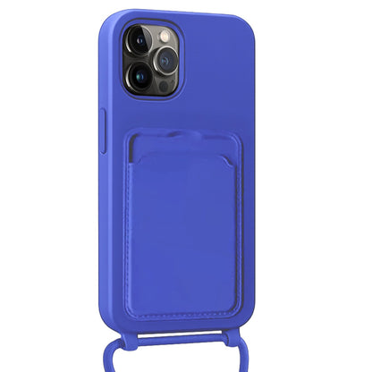 iPhone 13 Pro Hoesje Met Telefoonkoord en Pasjeshouder Siliconen - Felblauw