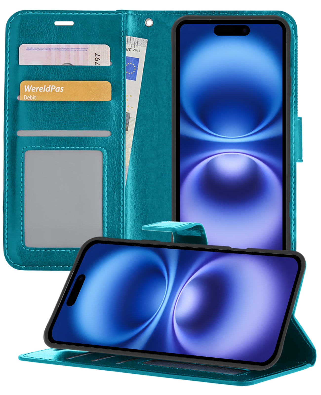 iPhone 16 Plus Hoesje Book Case Kunstleer - Turquoise