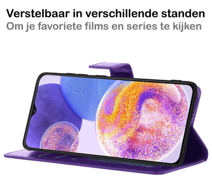 Samsung A23 Hoesje Bookcase Cover met Kaarthouder - Paars