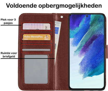 Samsung S21 FE Hoesje Bookcase Cover met Kaarthouder - Bruin