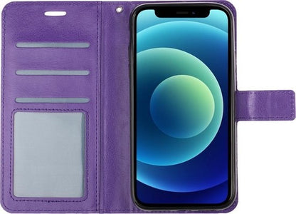 iPhone 12 Hoesje Bookcase Cover met Kaarthouder - Paars