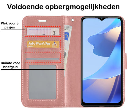 OPPO A16s Hoesje Bookcase Cover met Kaarthouder - Rosé goud