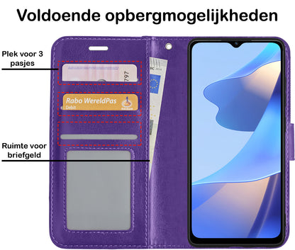 OPPO A16 Hoesje Bookcase Cover met Kaarthouder - Paars