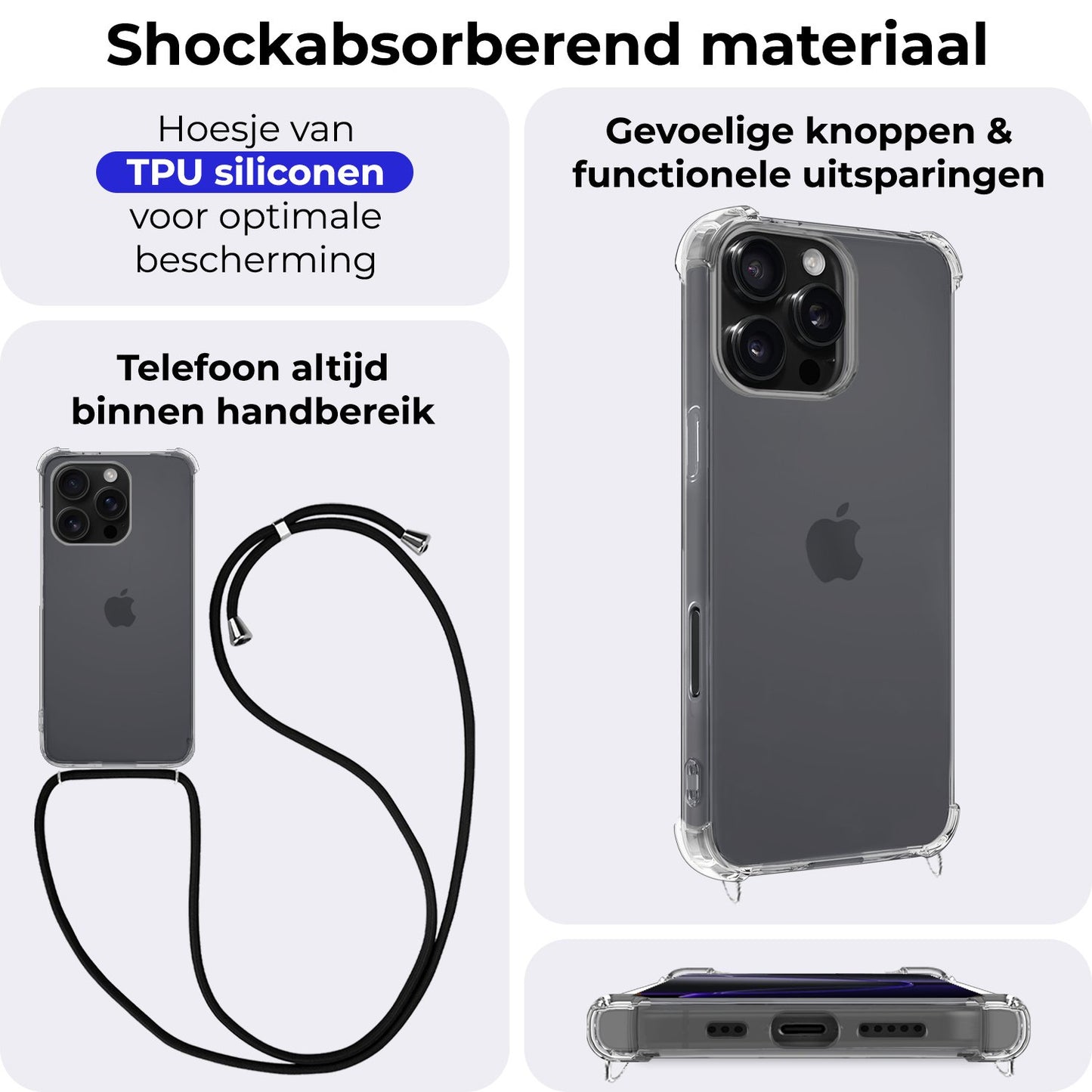 iPhone 16 Pro Max Hoesje met Koord Siliconen - Transparant