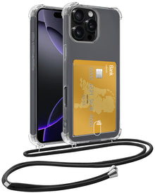 iPhone 16 Pro Max Hoesje Kaarthouder met Koord Backcover Shockproof - Transparant