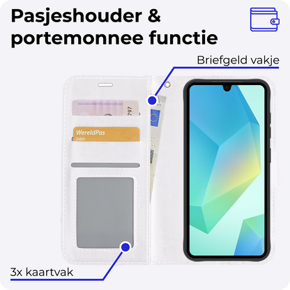 Samsung A16 Hoesje Bookcase Cover met Kaarthouder - Wit