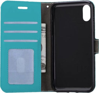 iPhone X Hoesje Bookcase Cover met Kaarthouder - Turquoise