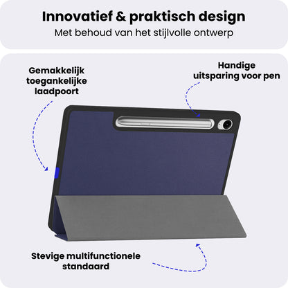 Samsung Galaxy Tab S10 FE Plus Trifold Bookcase Hoes met Penhouder voor S Pen - Donkerblauw