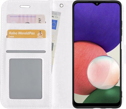 Samsung A22 5G Hoesje Bookcase Cover met Kaarthouder - Wit
