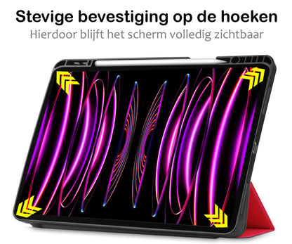 iPad Pro 2022 (12.9 inch) Trifold Bookcase Hoes met Penhouder voor Apple Pen - Rood