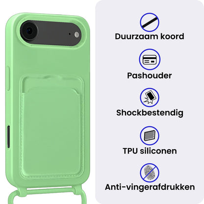 iPhone Air Hoesje Met Telefoonkoord en Pasjeshouder Siliconen - Groen