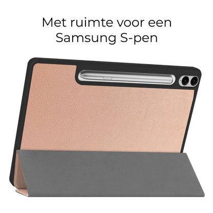 Samsung Galaxy Tab S9 FE Plus Trifold Bookcase Hoes met Penhouder voor S Pen - Rosé goud
