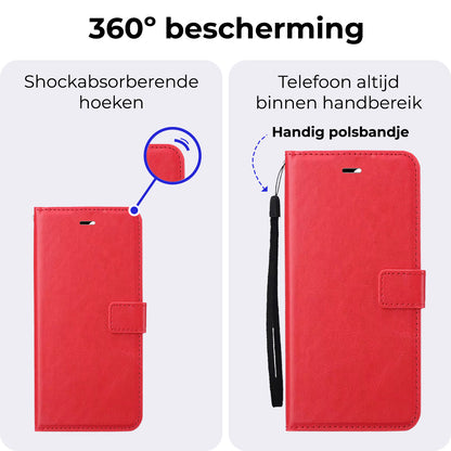 iPhone 16 Hoesje Bookcase Cover met Kaarthouder - Rood