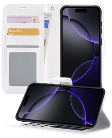 iPhone 16 Pro Max Hoesje Bookcase Cover met Kaarthouder - Wit