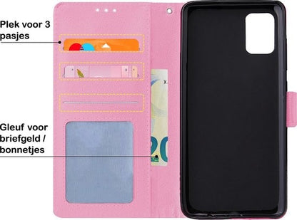 Samsung A71 Hoesje Bookcase Cover met Kaarthouder - Lichtroze