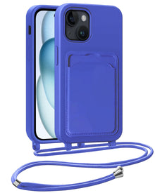 iPhone 15 Plus Hoesje Met Telefoonkoord en Pasjeshouder Siliconen - Felblauw